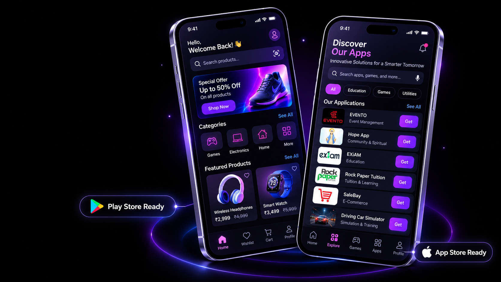 Android and iOS mobile app interfaces designed by Rextech Studios
