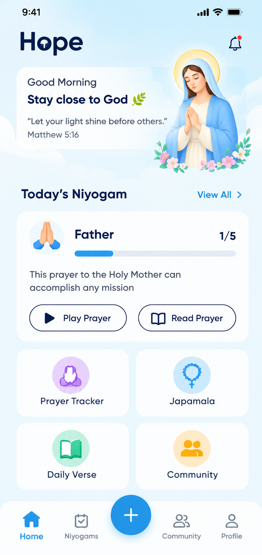 Hope app home screen