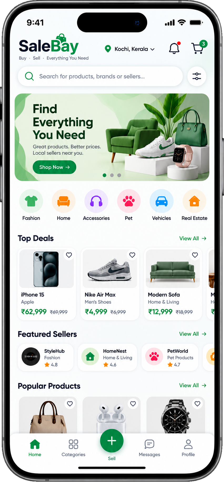 SaleBay app home screen