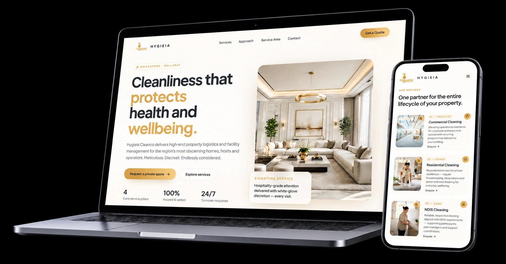 Responsive website shown on a laptop and smartphone, built by Rextech Studios